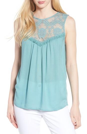 Women's Hinge Lace Yoke Swing Tank, Size - Blue/green