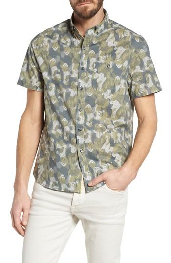 Men's Michael Bastian Paisley Print Short Sleeve Sport Shirt - Grey