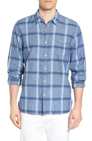 Men's True Grit Rincon Plaid Linen Blend Chambray Sport Shirt - Blue