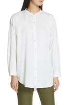 Women's Eileen Fisher Mandarin Collar Organic Cotton Tunic Shirt, Size - Ivory