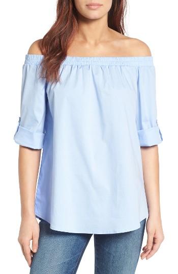 Women's Bobeau Off The Shoulder Poplin Shirt - Blue
