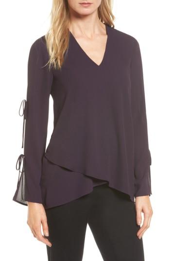 Women's Karen Kane Tie Sleeve Faux Wrap Top - Purple