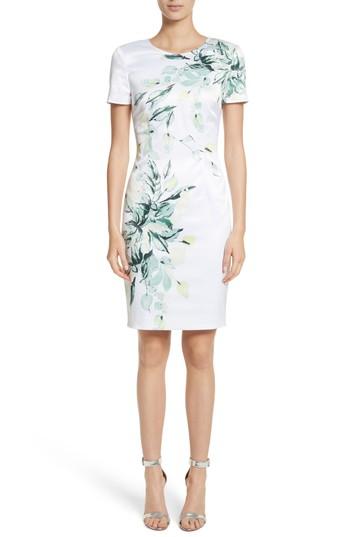 Women's St. John Collection Leaf Print Sheath Dress - White