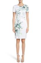 Women's St. John Collection Leaf Print Sheath Dress - White
