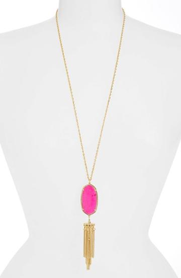 Women's Kendra Scott 'rayne' Stone Tassel Pendant Necklace - Gold/ Rose Quartz