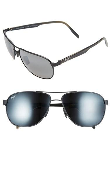 Men's Maui Jim 'castles - Polarizedplus2' 61mm Aviator Sunglasses - Matte Black
