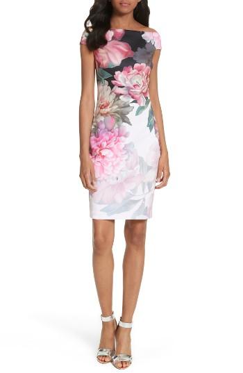 Women's Ted Baker London Emly Painted Posie Off The Shoulder Sheath Dress