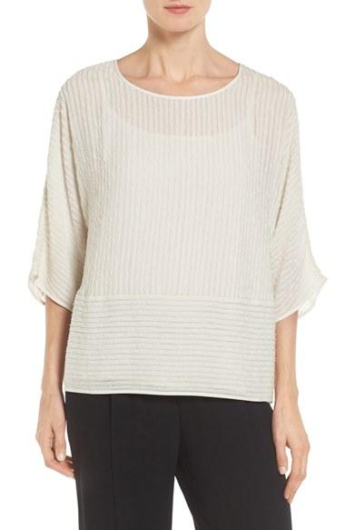 Women's Eileen Fisher Hand Beaded Silk Top - White