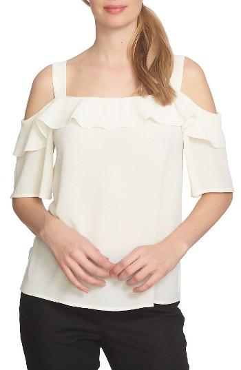 Women's Cece Ruffle Cold Shoulder Blouse - White