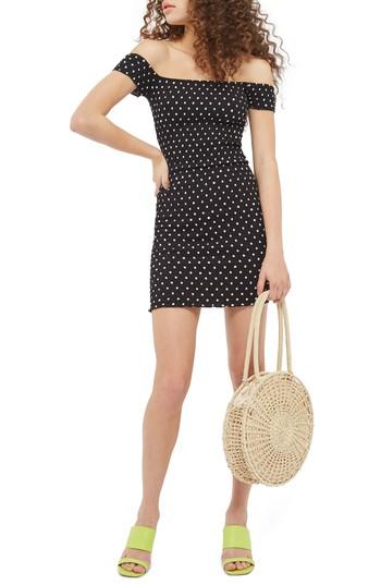 Women's Topshop Spot Shirred Body-con Dress Us (fits Like 0) - Black