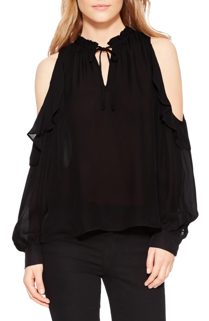 Women's Parker Marjorie Silk Blend Cold Shoulder Blouse - Black