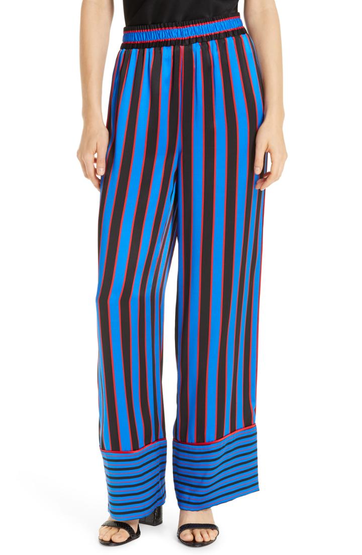 Women's Alice + Olivia Benny Stripe Silk Pajama Pants - Blue