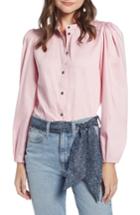 Women's Something Navy Stand Collar Button Through Shirt - Pink