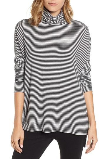 Women's Press Oversize Scrunch Neck Stripe Top - Black