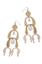 Women's Nakamol Design Brass Arch Moonstone & Freshwater Pearl Statement Earrings