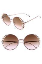Women's Fendi 58mm Embellished Round Sunglasses - Pink