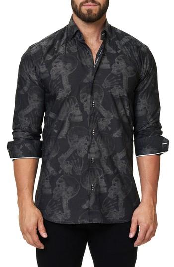 Men's Maceoo Trim Fit Print Sport Shirt (xxl) - Black