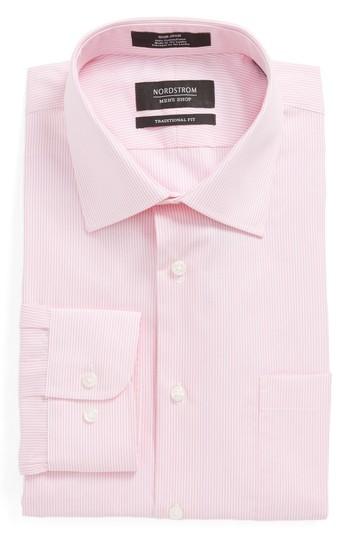 Men's Nordstrom Men's Shop Smartcare(tm) Traditional Fit Stripe Dress Shirt .5 32/33 - Pink