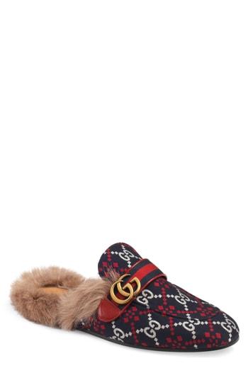 Men's Gucci Princetown Double G Loafer Mule With Genuine Shearling Us / 5uk - Blue