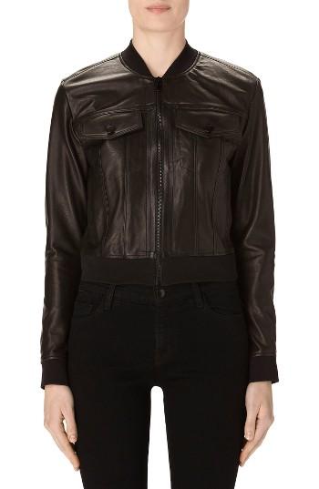 Women's J Brand Harlow Crop Leather Bomber Jacket - Black