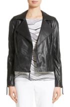 Women's St. John Collection Nappa Leather Moto Jacket - Black