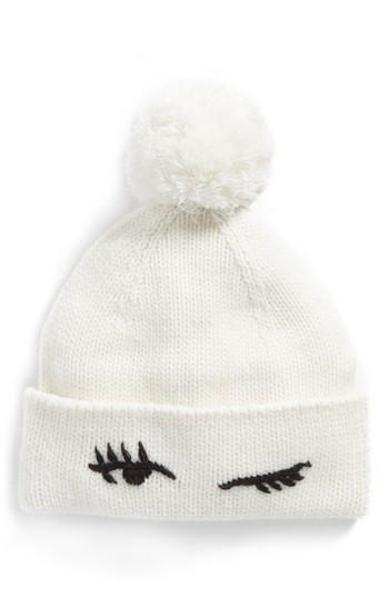 Women's Kate Spade New York Winking Beanie With Pom - White