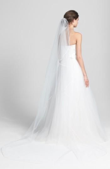 Wedding Belles New York 'mable' Satin Trim Cathedral Veil, Size - White