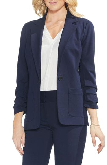 Women's Vince Camuto Ruched Sleeve Ponte Blazer, Size - Blue