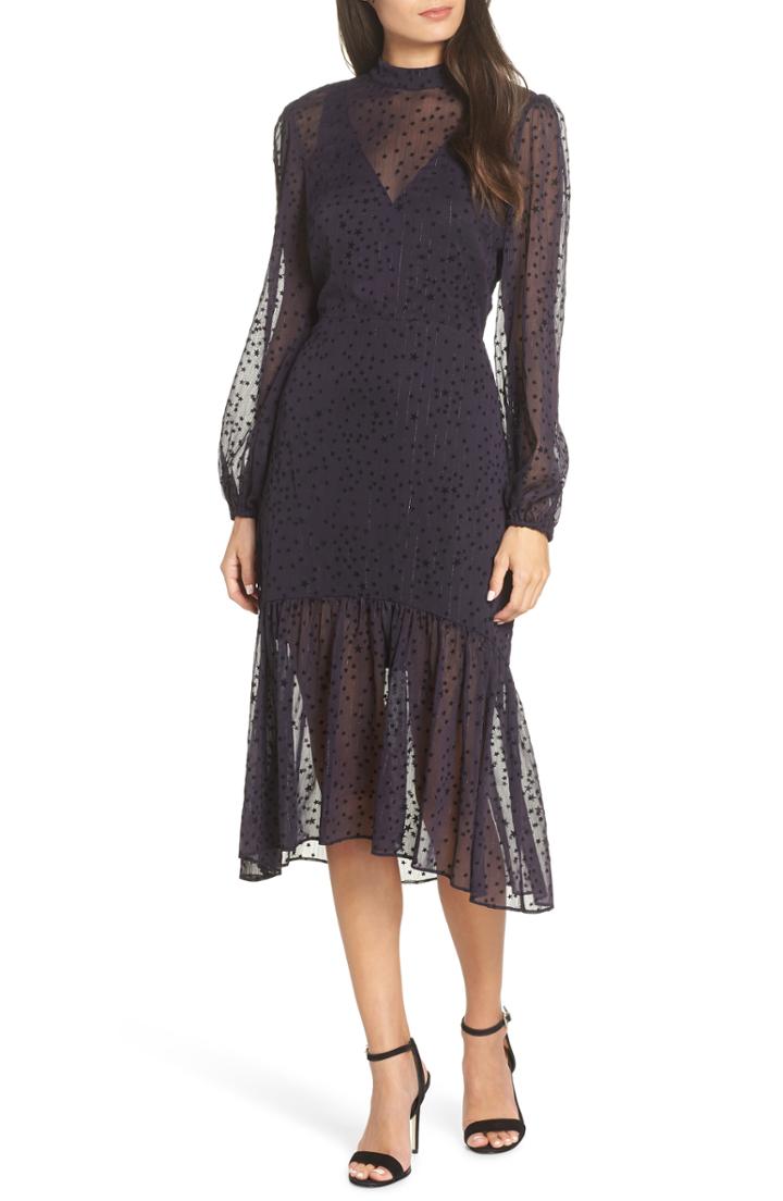 Women's Avec Les Filles Flocked Star Ruffle Dress - Blue