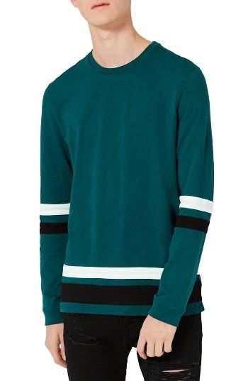 Men's Topman Contrast Stripe Long Sleeve T-shirt - Green