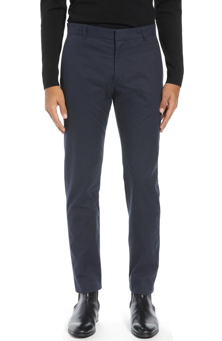 Men's Vince Griffith Slim Fit Microcheck Stretch Cotton Chino Pants - Blue