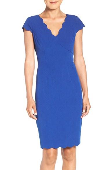Women's Adrianna Papell Scalloped Crepe Sheath Dress - Blue
