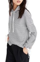 Women's Madewell Stripe Funnel Neck Tie Sleeve Sweatshirt, Size - White