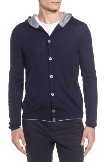 Men's Eleventy Merino Wool & Silk Knit Hoodie - Blue