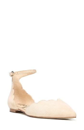 Women's Sam Edelman Rowan Scalloped Pointy Toe Flat .5 M - Beige