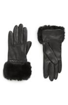 Women's Badgley Mischka Faux Fur Trim Leather Touchscreen Gloves - Black