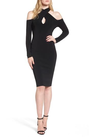 Women's Trouve Halter Keyhole Sweater Dress - Black