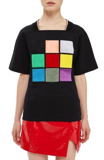 Women's Topshop Unique Northside Applique Tee Us (fits Like 0-2) - Black