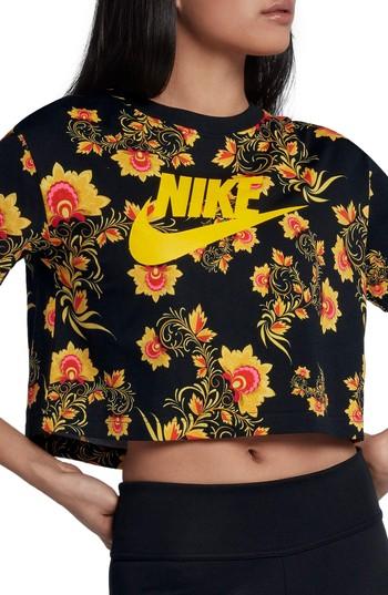 Women's Nike Sportswear Russian Floral Print Crop Tee - Black