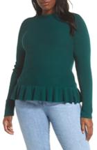 Women's Hinge Ruffle Hem Mock Neck Sweater - Green