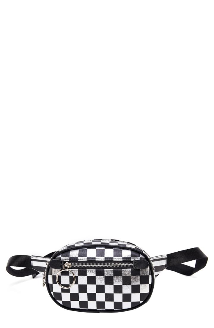 Like Dreams Checkered Faux Leather Belt Bag - Metallic
