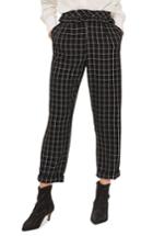 Women's Topshop Windowpane Ruffle Mensy Peg Leg Trousers Us (fits Like 0) - Black