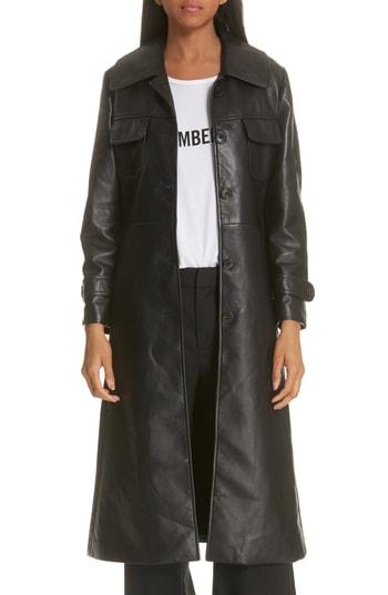 Women's Nili Lotan Leather Trench Coat - Black