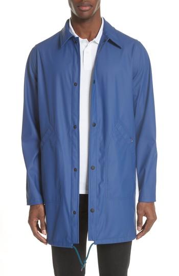 Men's Ps Paul Smith Rubberized Long Coach's Jacket - Blue