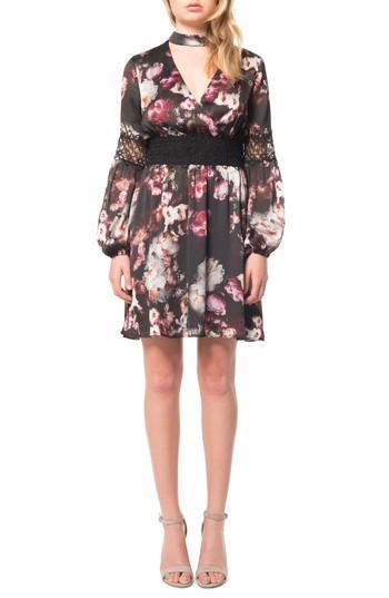 Women's Willow & Clay Floral Print Choker Dress - Black