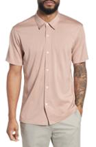 Men's Theory Incisive Silk & Cotton Short Sleeve Sport Shirt, Size - Pink