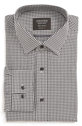 Men's Nordstrom Men's Shop Tech-smart Traditional Fit Check Stretch Dress Shirt .5 - 32/33 - Black