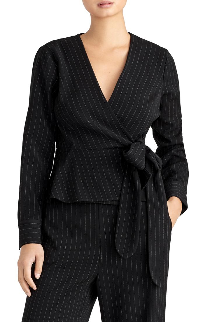 Women's Rachel Roy Collection Chalk Stripe Wrap Top - Black