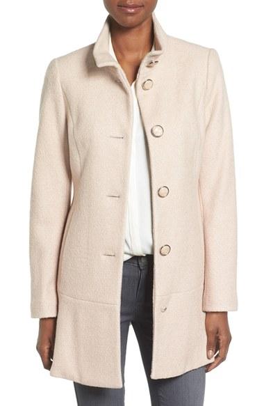 Women's Kensie Single Breasted Ruffle Hem Coat - Pink