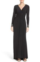 Women's Vince Camuto Embellished Sleeve Jersey Gown - Black